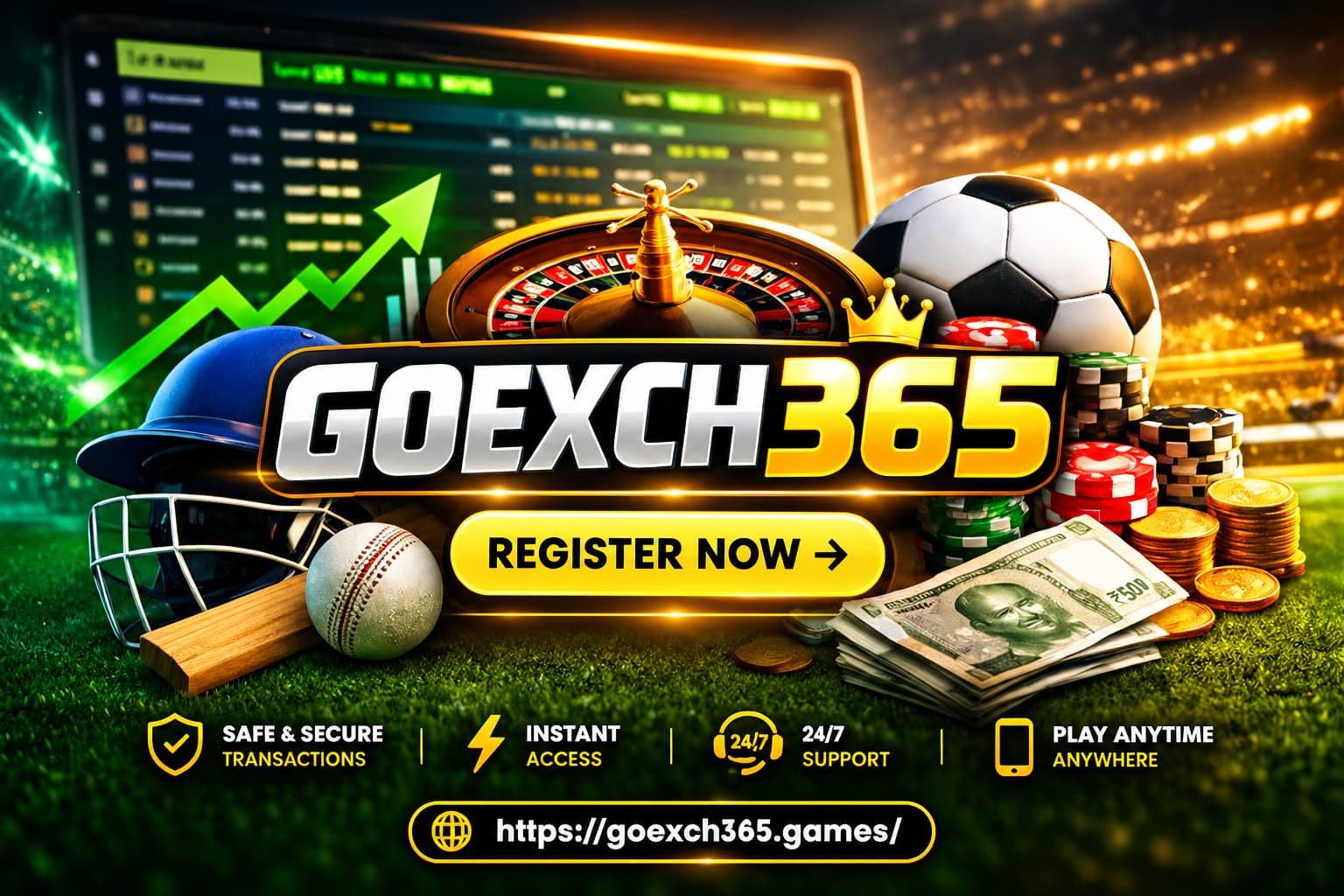 GoExch365 is an online sports and gaming platform with a register now button